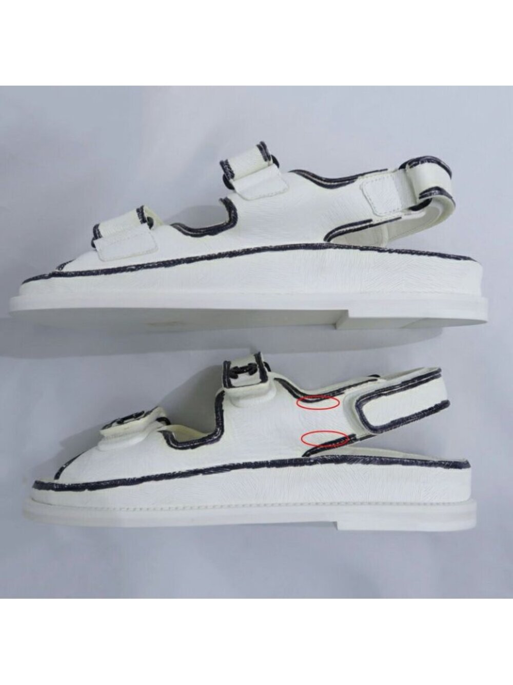 Chanel Velcro Comfort Sandals CC Mark Off White Black 38C - Picture 5 of 10